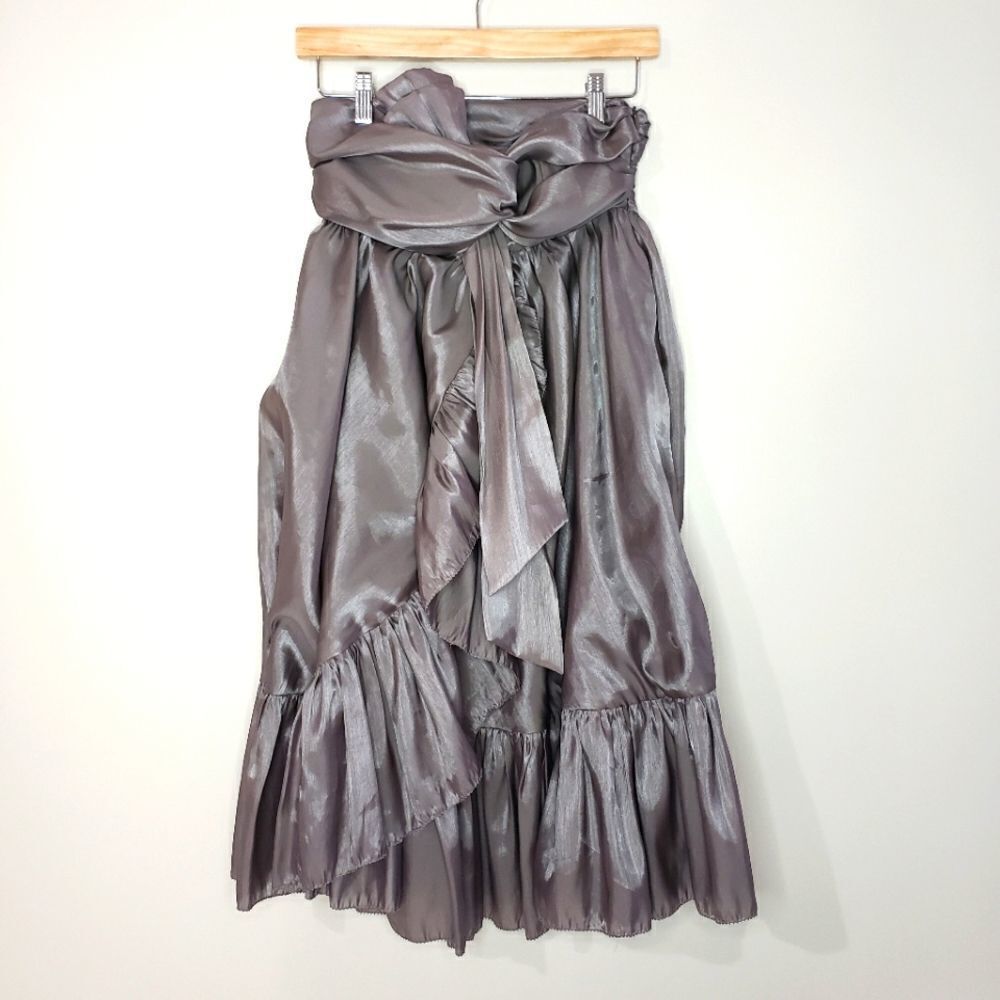 Aryn K Small Silver Strapless Faux Wrap Empire Waist Tie Front Mini Dress